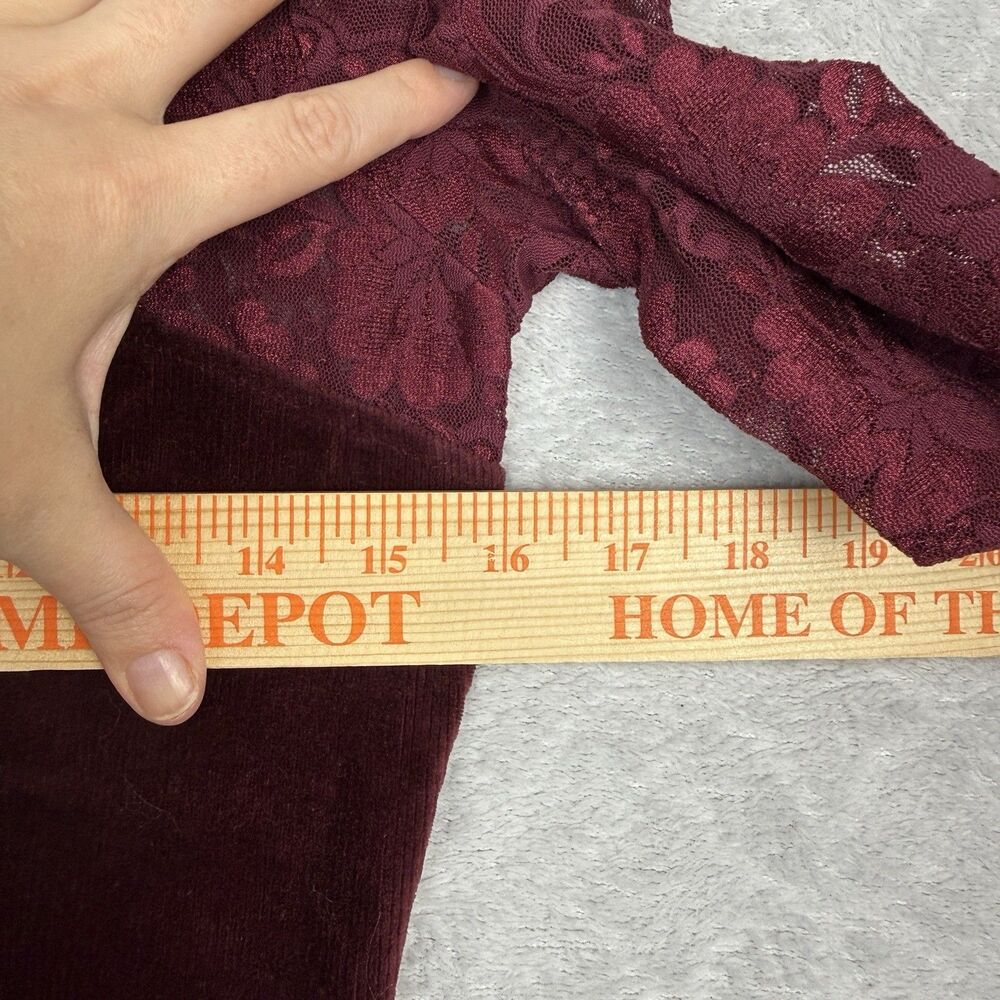 Moda International Burgundy Lace Velvet Long Sleeve Top - Picture 8 of 13